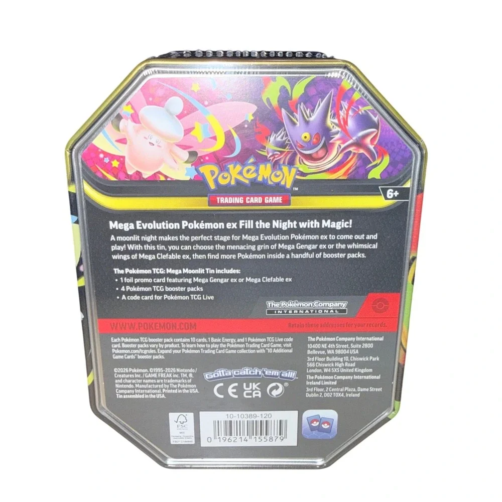 Pokemon TCG Mega Moonlit Tin Mega Gengar ex Foil Promo 4 Booster Packs Sealed